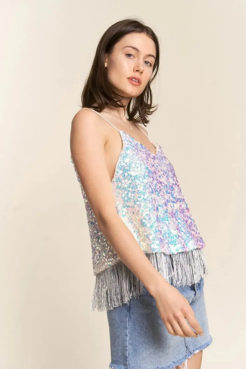 J.NNA Sequin Tassel Hem Flowy Cami for Glamorous Style - Love Salve